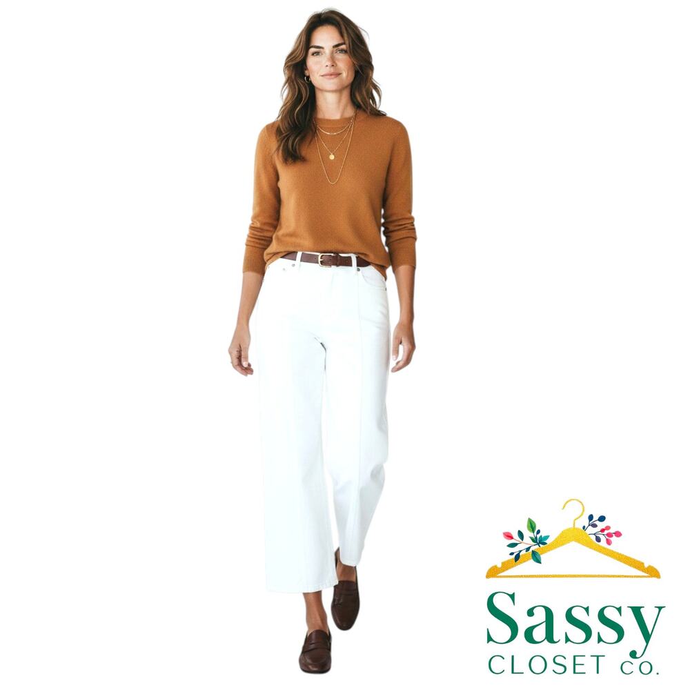 SPANX Off White Denim Crop Pants L 12 NWOT Pull On Wide Leg 21284R